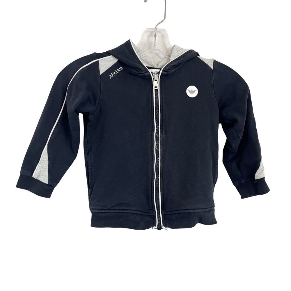 Armani Junior Black Full Zip Sweatshirt Hoodie Logo - Size 4A 106 CM